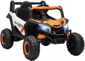 AIYAPLAY 12V elektrinis automobilis vaikams, nuotolinio valdymo funkcija, saugos diržas, signalas, LED žibintai, USB prievadas, vaikams nuo 3-5 metų, oranžinė spalvos