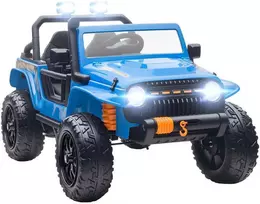 AIYAPLAY Elektrinis automobilis vaikams, 12V akumuliatorius, su tėvų ir vaiko sėdyne, nuotoliniu būdu valdomas, muzika, signalas, LED žibintai, 3-8 metai, Mėlynas