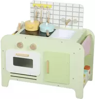 Vaikų virtuvėlės žaidimų rinkinys, MDF, 15 priedų, spintelės, 40 cm, nuo 3 metų, žalias