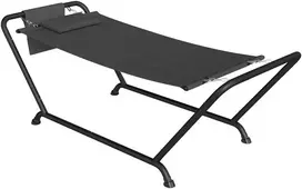 Aosom Hamakas su stovu, 237x90x92 cm, tamsiai pilka, metalinis rėmas