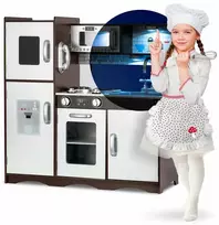 Retro medinė virtuvė vaikams su LED ir lenta