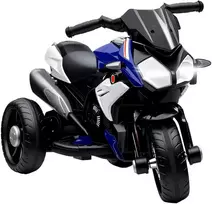HOMCOM Elektrinis vaikiškas motociklas, šviesos ir garsai, 3 km/h, įkraunamas, plastikas ir metalas, mėlynas/baltas
