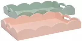2 matinio paviršiaus medinių pastelinių padėklų rinkinys.