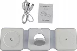 Teltech kroviklis bezprzewodowa indukcinė MagSafe 3w1 15W + kabelis Typ-C - Typ-C balta