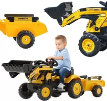 Minamas traktorius ekskavatorius su priekaba ir kaušu FALK Komatsu