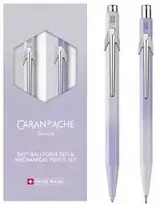 Caran D'ache Caran d`Arche rinkinys, sudarytas iš 849 tušinukų ir 844 „Blooming Lavender“ pieštukų, alyvinės pilkos spalvos, dėkle.
