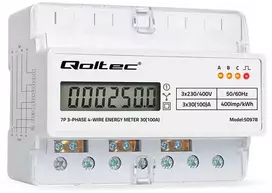„Qoltec“ trifazis elektroninis skaitiklis | Energijos suvartojimo skaitiklis, montuojamas ant DIN bėgelio | 400 V | 100 A | LCD | LED | 7P