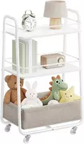 Songmics Sandėliavimo vežimėlis 43.2x30.4x81 cm Baltas Rudas Plienas Audinys