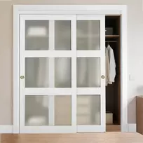 Stumdomos spintos durys miegamajam, 3 dalių matinio stiklo apėjimo durys su įrangos rinkiniu, masyvi mediena ir MDF, vandeniui atsparus paviršius, 1829mm x 2032mm, vietą taupantis dizainas, vidaus pertvaros