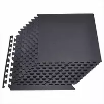 Dėlionės tipo mankštos kilimėlis, EVA putos, sujungiamas apsauginis grindų dangos sluoksnis, 12 vnt., 600x600x14 mm, juodas, sporto salės kilimėlių rinkinys, mankštos grindų plytelės
