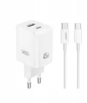 XO kroviklis jungiama į tinklą CE36 PD 45W 1x USB-C 1x USB balta + kabelis USB-C - USB-C