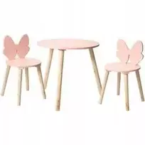 Home Styling Collection Vaikų baldų komplektas su rausvu kaspinu, stalas + 2 kėdės