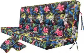 PillowPrim sėdimosios dalies ir atlošo pagalvė sūpynėms ir suoliukams, 150 cm pločio, poliesterio užvalkalas, spalvingų lapų raštas