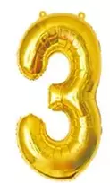 Aukso spalvos skaitmeninis balionas „3“, 66 cm, gimtadienis, šventė, dekoracija, aukso spalvos