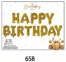Balionai urašas „happy birthday“ girlanda auksinė dekoracija