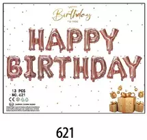 Balionai užrašas „happy birthday“ girlandė, rožiniai, dekoracija
