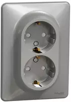 Dvigubas lizdas Schneider Electric Sedna Design SDD313221, įžemintas lizdas, IP20, aliuminio spalvos.