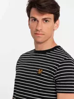 Ombre Design vyriški dryžuoti marškinėliai su lopeliu - juoda ir balta