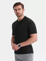 Polo marškinėliai vyrams, juodi, siauro kirpimo, dryžuoti