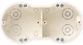Dvivietė dėžutė į gipso kartoną Liregus, 141,4x73,3x46,5mm, 850 °C, IP20, žalios sp.