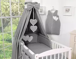 Patalynės komplektas su baldakimu Hanging Hearts pilkas