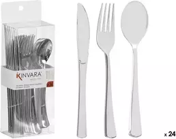 24 sidabrinių plastikinių stalo įrankių rinkinys, 24×8.2×5 cm, 10683, Kinvara