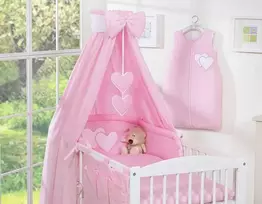 Patalynės komplektas su baldakimu Hanging Hearts rožinis