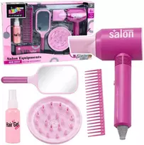 Lean Toys Vaikiškas plaukų džiovintuvas su salonų aksesuarais, kūrybiniam žaidimui, nuo 3 metų, rožinis