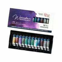 Akvarelinių granuliuojančių dažų rinkinys ROSA Gallery 12x10ml, kartoninėje dėžutėje