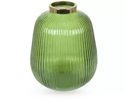 Stiklinė vaza su metalo dekoru DECOSILUET Žalia 17,5x17,5x24cm