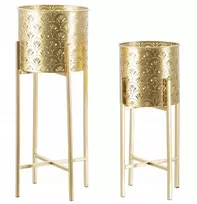 Home ESPRIT Gėlių stovas metalinis NAT, rinkinys 2 vnt., auksinis, Ø 21x52 ir 19x42 cm