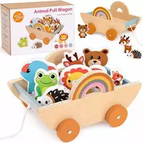 Jokomisiada Wooden cart with 7 animals to pull ZA6168