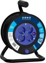 Orno Przedłużacz Prailginimo laido ritė, 4 lizdai 2P+Z, Schuko, PVC kabelis H05VV-F 3x1,5mm², ilgis 25m, šiluminė apsauga, srovės kelio sklendės