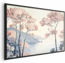 Artgeist Plakatas - Ocean Cliffs and Trees; Delicate Motif in Pastel Colors