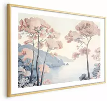 Artgeist Plakatas - Ocean Cliffs and Trees; Delicate Motif in Pastel Colors