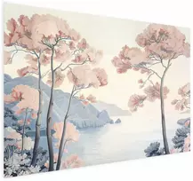 Artgeist Plakatas - Ocean Cliffs and Trees; Delicate Motif in Pastel Colors