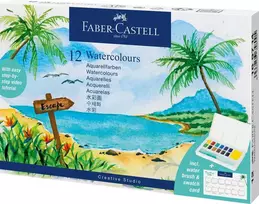 Akvareliniai dažai Faber-Castell Creative Studio, 12 spalvų + teptukas
