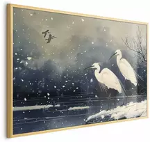 Artgeist Plakatas - Herons over a Winter Pond - illustration in the Japanese style in dark colors
