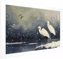 Artgeist Plakatas - Herons over a Winter Pond - illustration in the Japanese style in dark colors