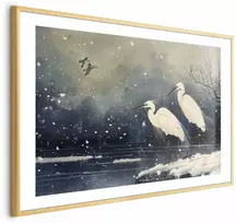 Artgeist Plakatas - Herons over a Winter Pond - illustration in the Japanese style in dark colors