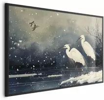 Artgeist Plakatas - Herons over a Winter Pond - illustration in the Japanese style in dark colors