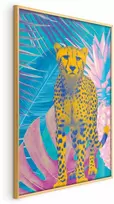 Artgeist Plakatas - Exotic Leopard - colorful portrait of a cheetah against tropical leaves