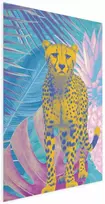 Artgeist Plakatas - Exotic Leopard - colorful portrait of a cheetah against tropical leaves