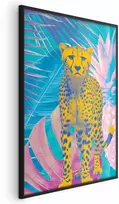 Artgeist Plakatas - Exotic Leopard - colorful portrait of a cheetah against tropical leaves