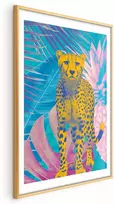 Artgeist Plakatas - Exotic Leopard - colorful portrait of a cheetah against tropical leaves