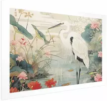 Artgeist Plakatas - Over the Asian Pond - illustration in the Japanese print style featuring a heron