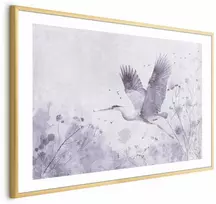 Artgeist Plakatas - Majestic Flight - crane in flight in a monochromatic, cool color palette