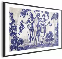 Artgeist Plakatas - Ancient Vineyard - three women in a portal painted in mėlynas ink