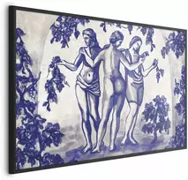 Artgeist Plakatas - Ancient Vineyard - three women in a portal painted in mėlynas ink