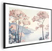 Artgeist Plakatas - Ocean Cliffs and Trees; Delicate Motif in Pastel Colors